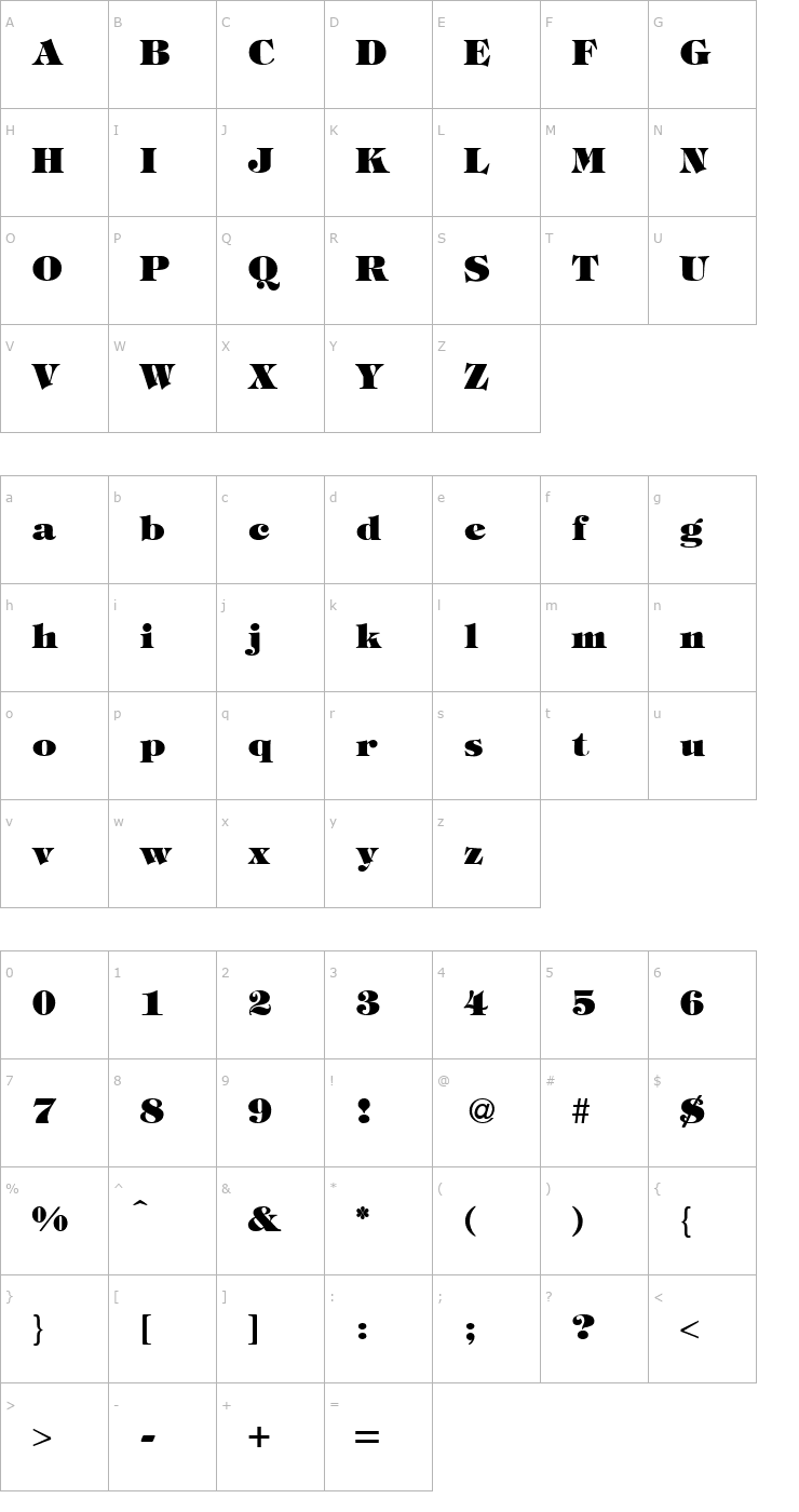 Character Map TiffanyTwoHeavy-Regular Font