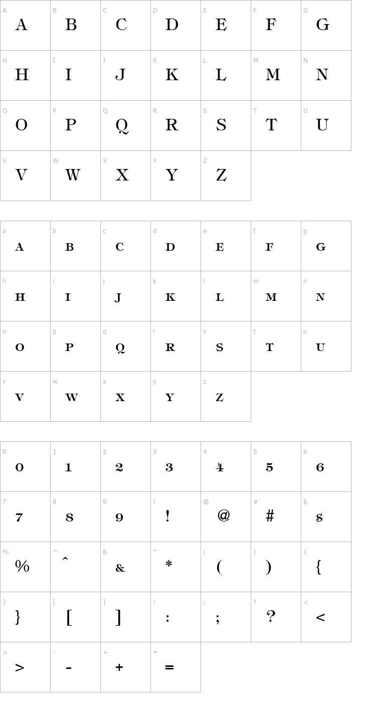 Character Map TiffanyTwoSmc-Bold Font
