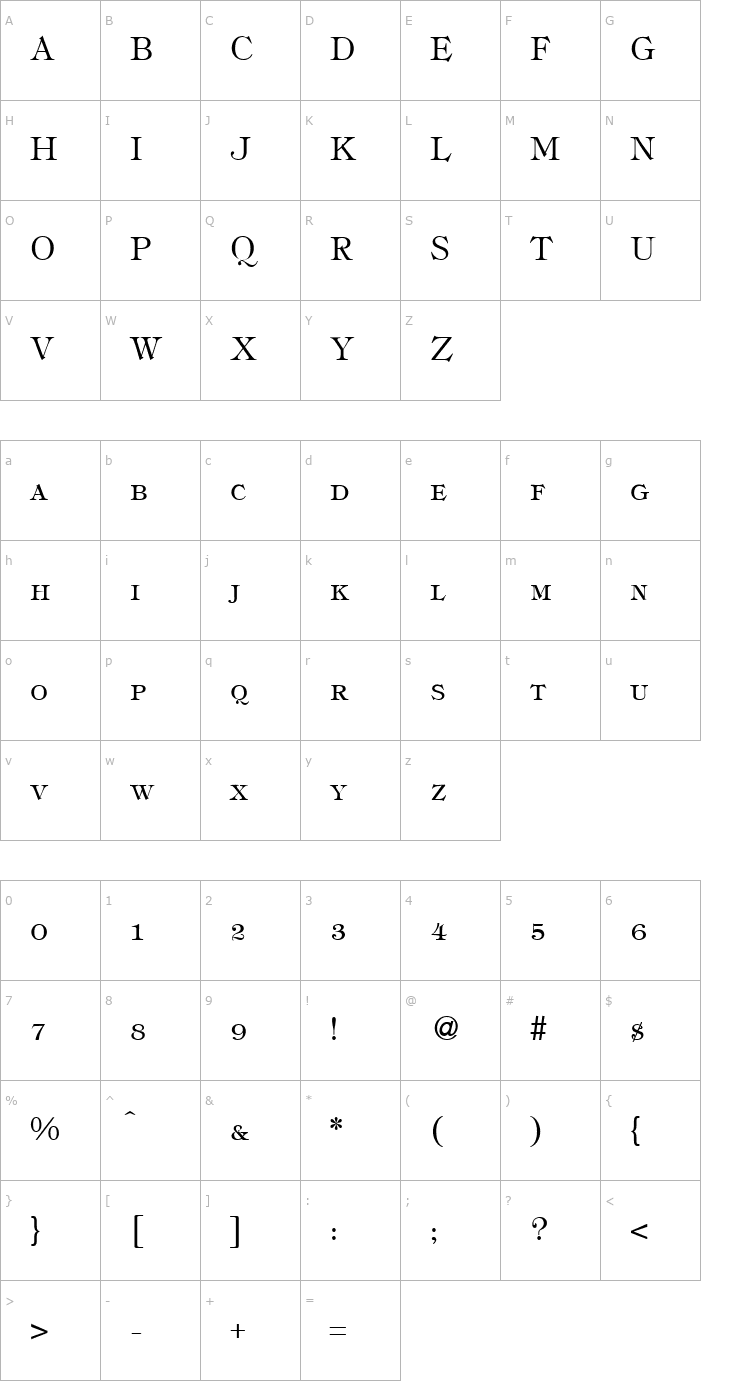 Character Map TiffanyTwoSmc-Regular Font