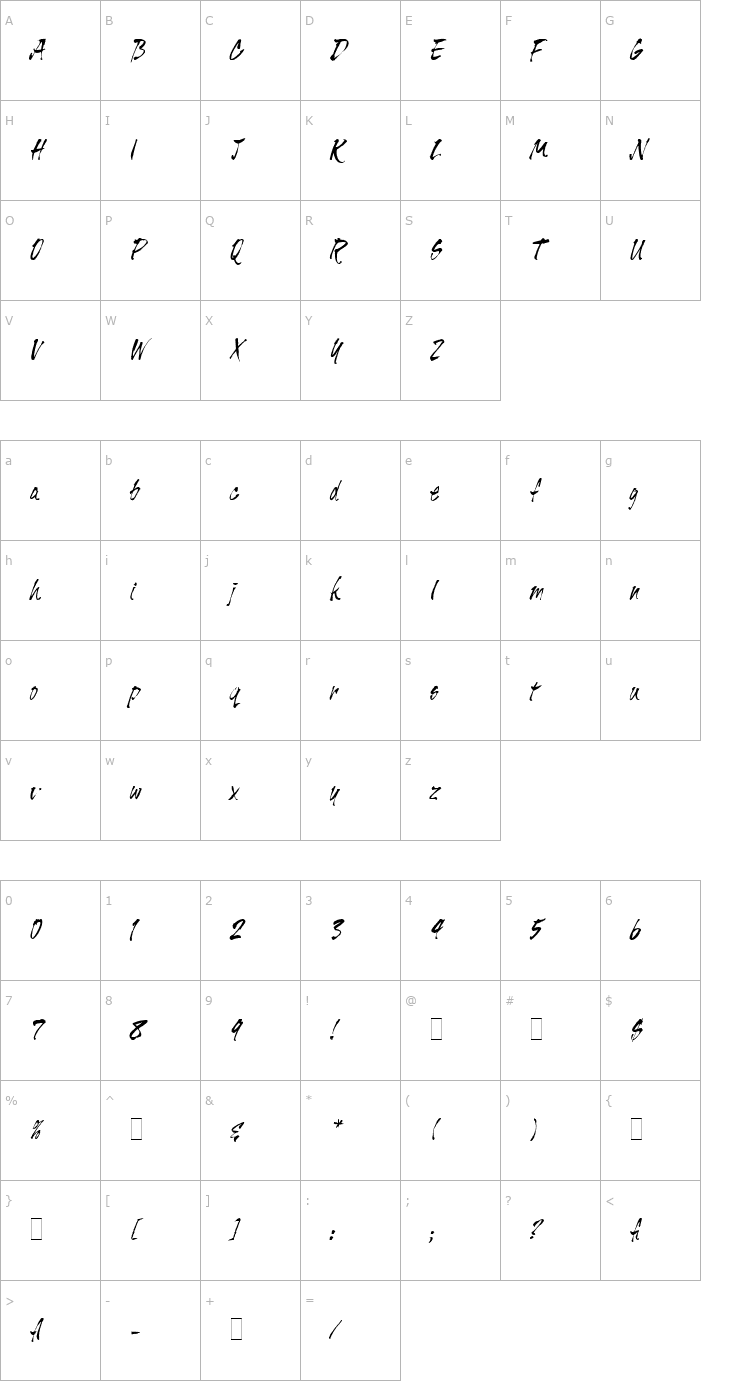 Character Map Tiger Rag LET Plain1.0 Font