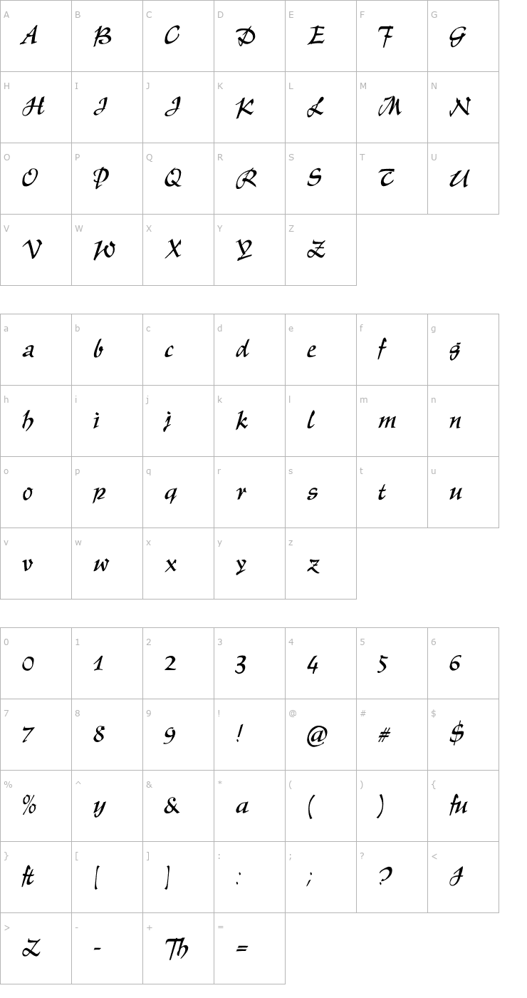 Character Map Tiger Script Font