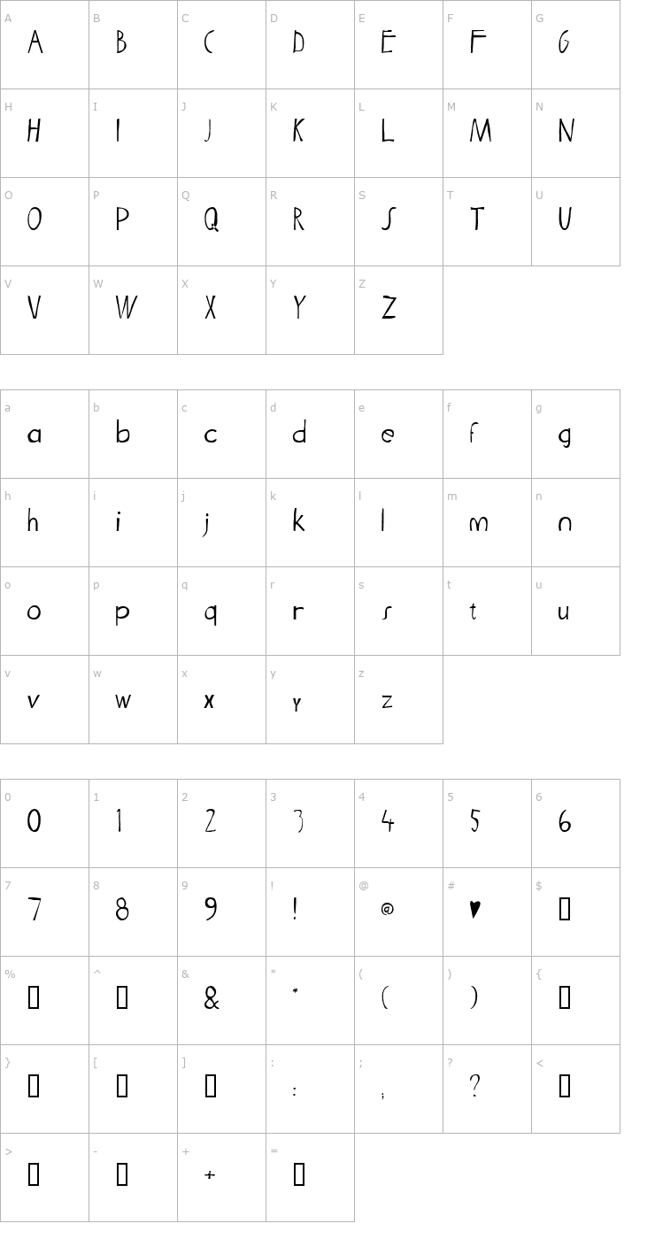 Character Map Tigger Font
