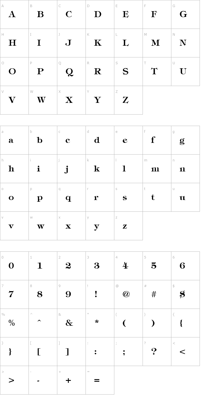 Character Map Timbrel Bold Font