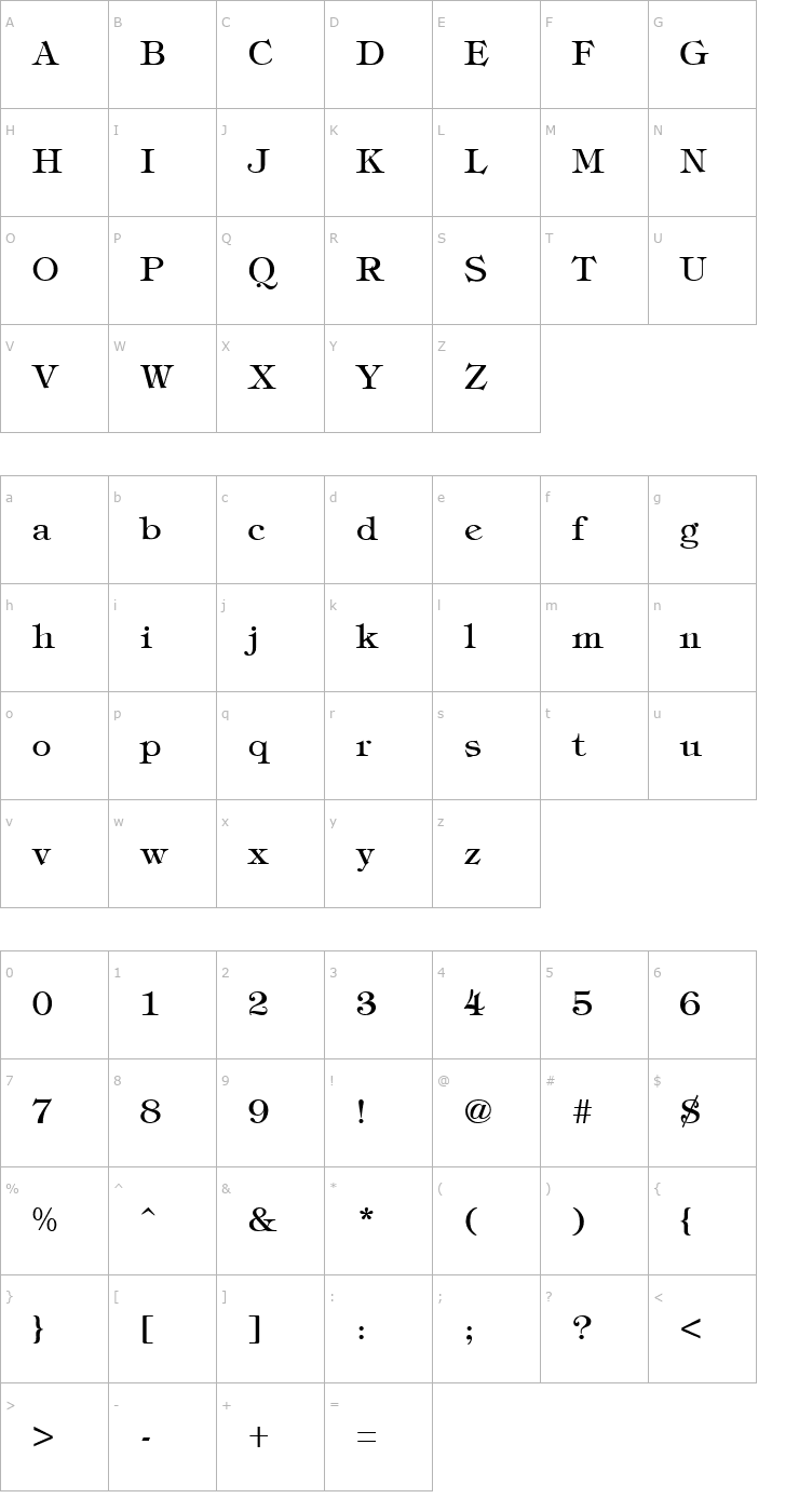 Character Map Timbrel Regular Font