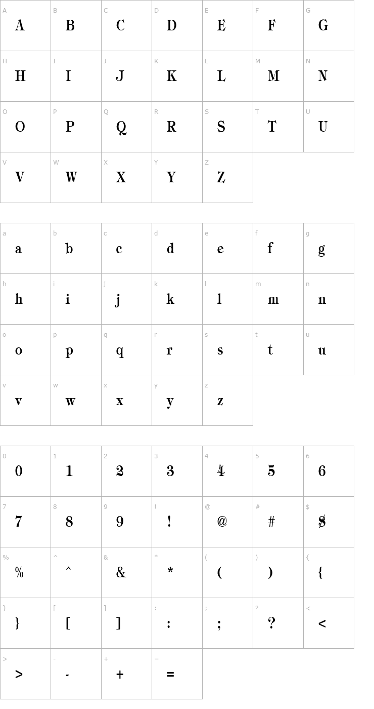 Character Map TimbrelCondensed Bold Font
