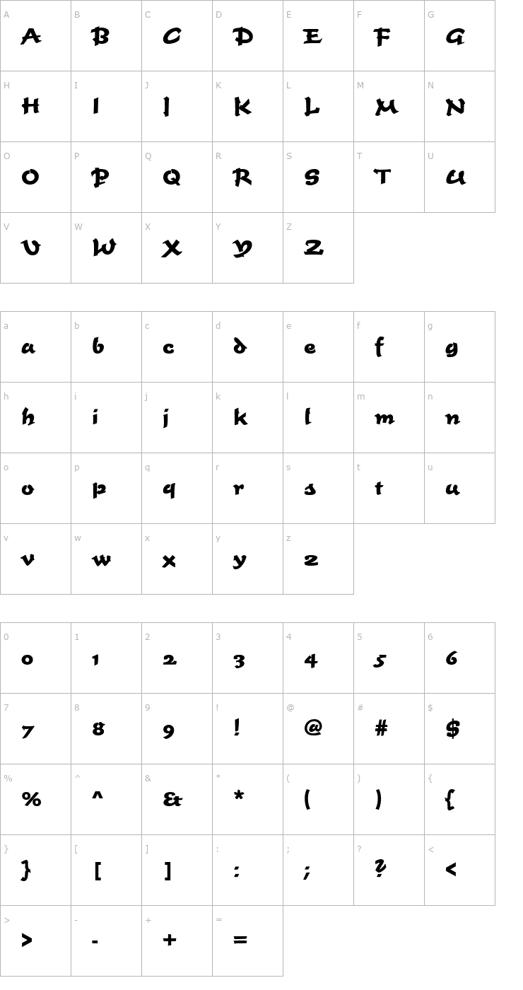 Character Map Time_Becker_Bold Font