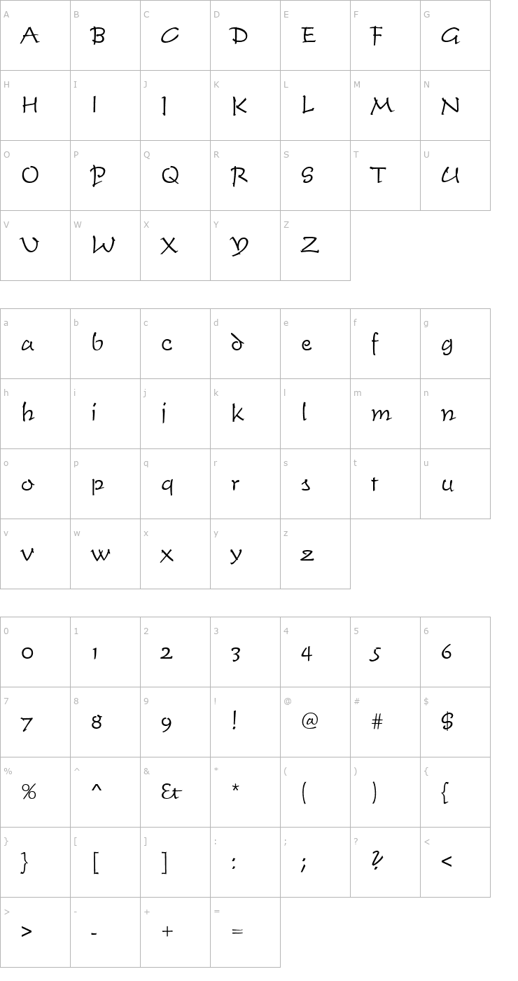 Character Map Time_Becker_Light Font