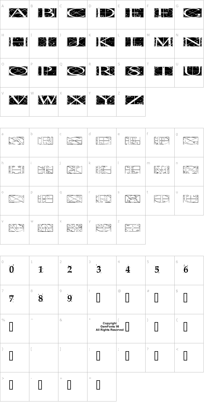 Character Map Time Pundits Font