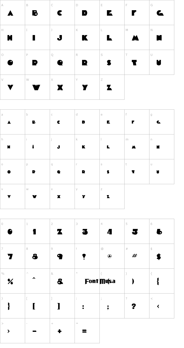 Character Map Timepiece Font