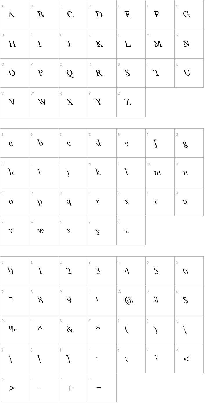 Character Map Times Lefty Normal Font