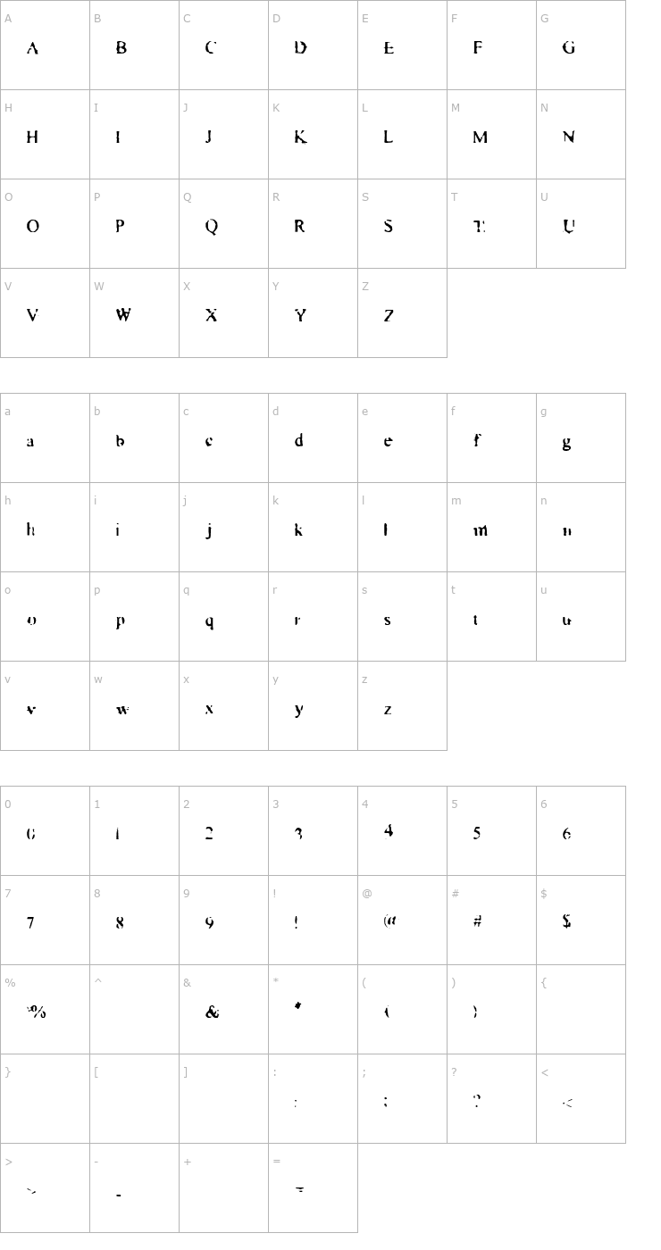 Character Map Times New Zoo-Man Font