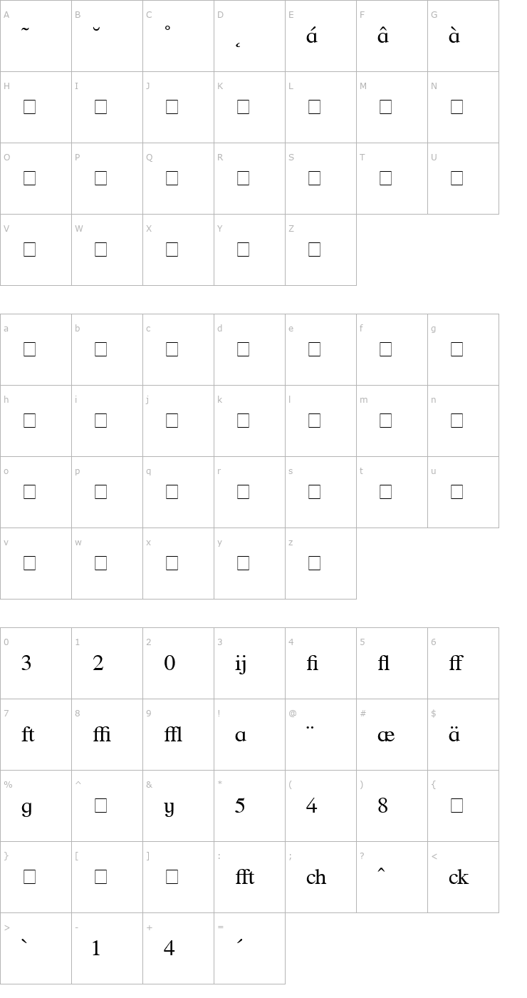 Character Map Times Profi Regular Font