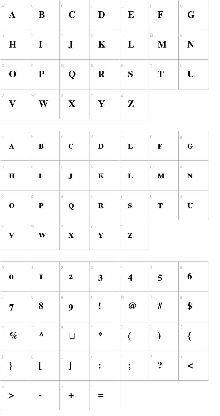 Character Map Times SC Bold Font