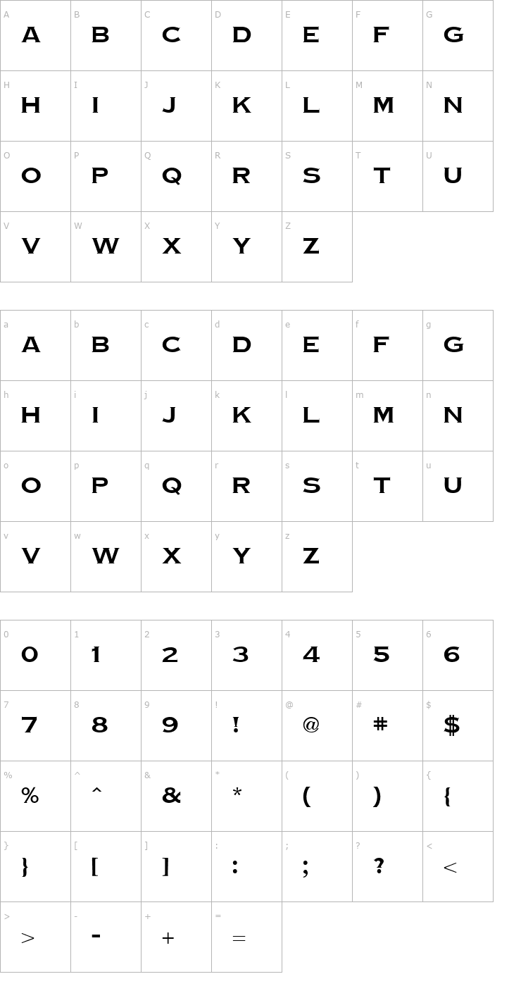Character Map TinPlate-Regular Font