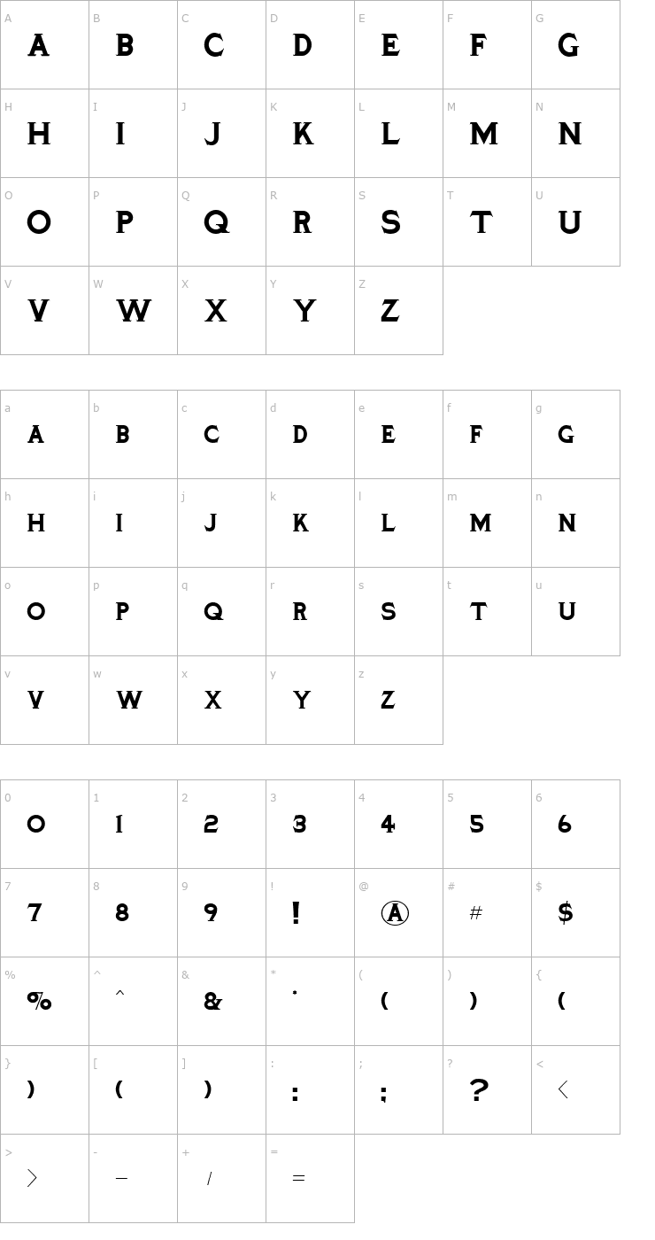 Character Map TinplateTitlingBlack Font