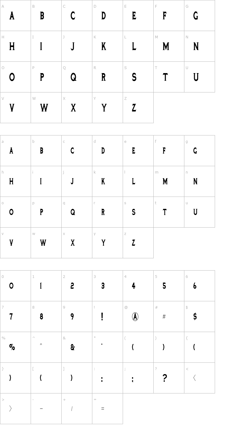 Character Map TinplateTitlingBlackNarrow Font