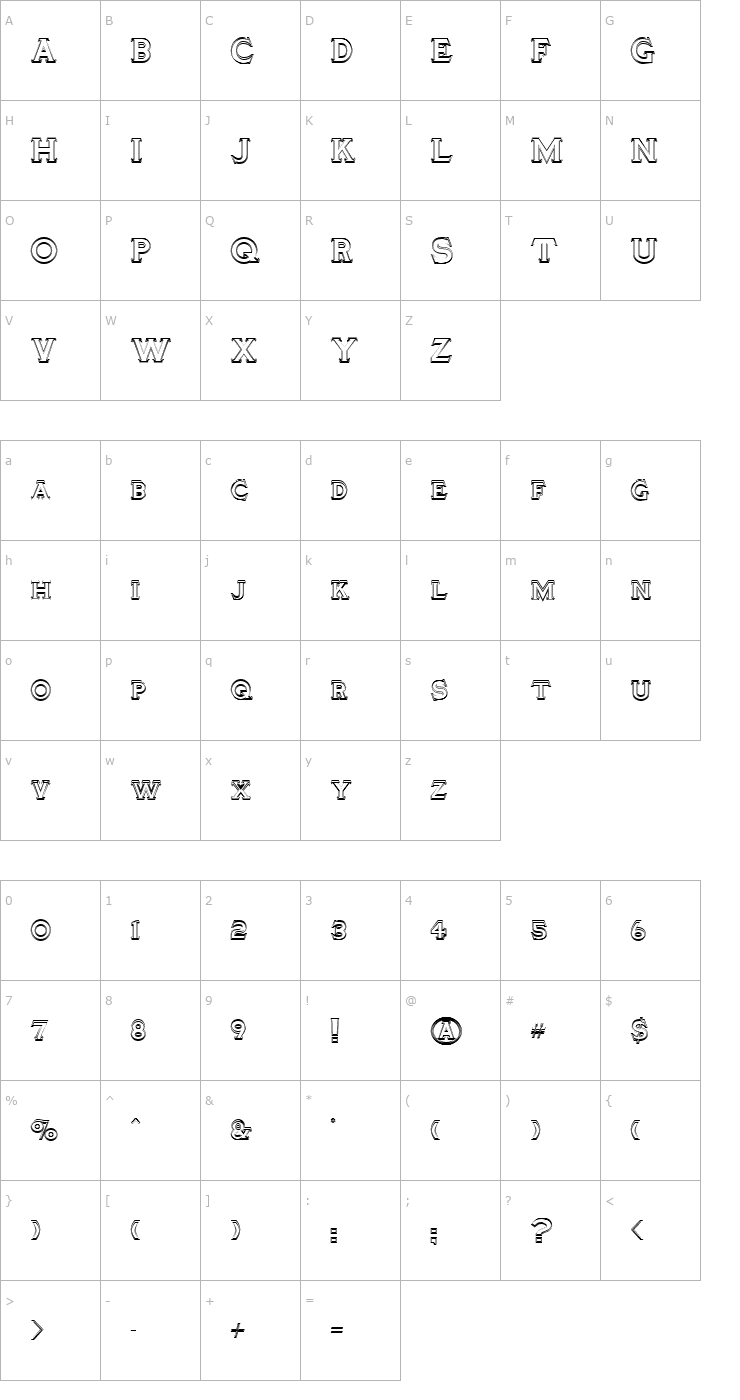 Character Map TinplateTitlingDouble Font