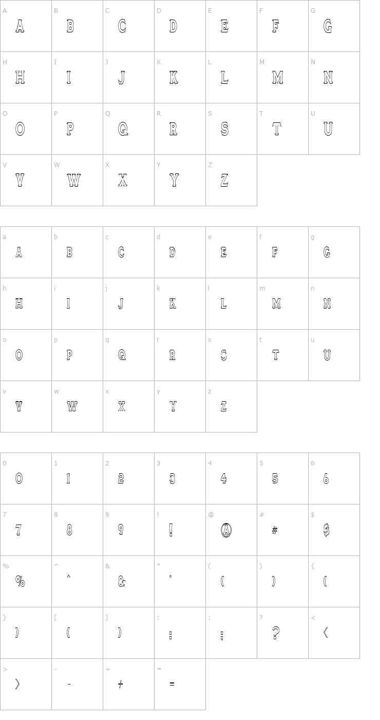 Character Map TinplateTitlingNarrow Font