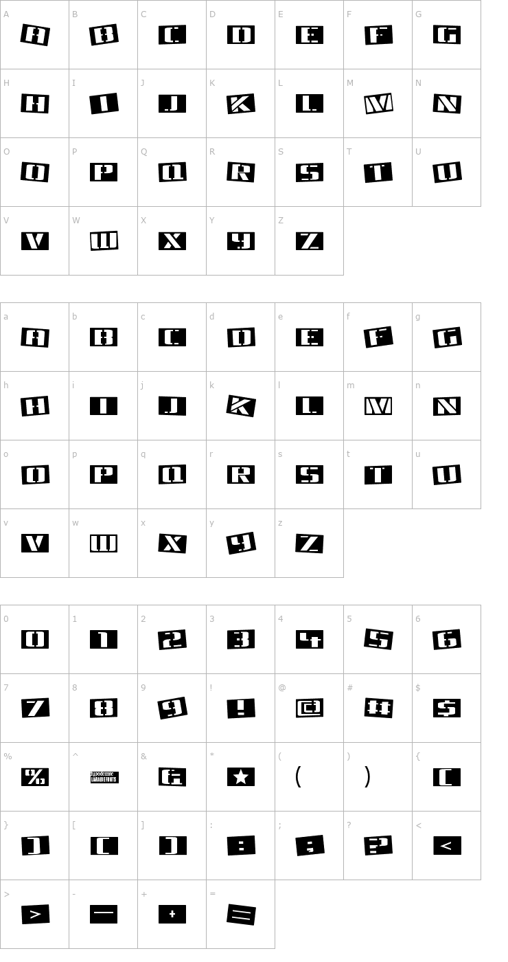 Character Map Tinsnips Font