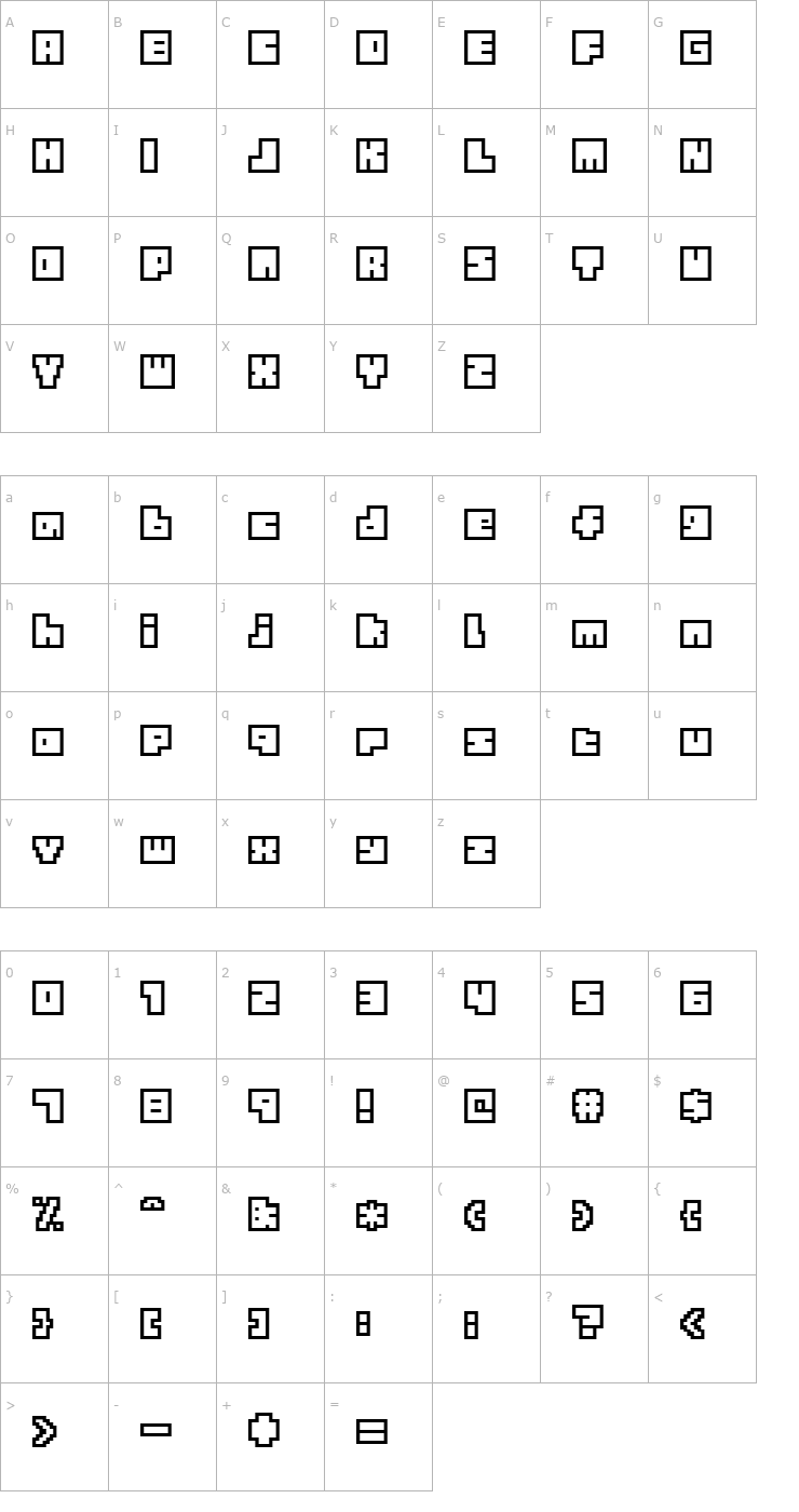 Character Map Tiny BoxBitA10 Font