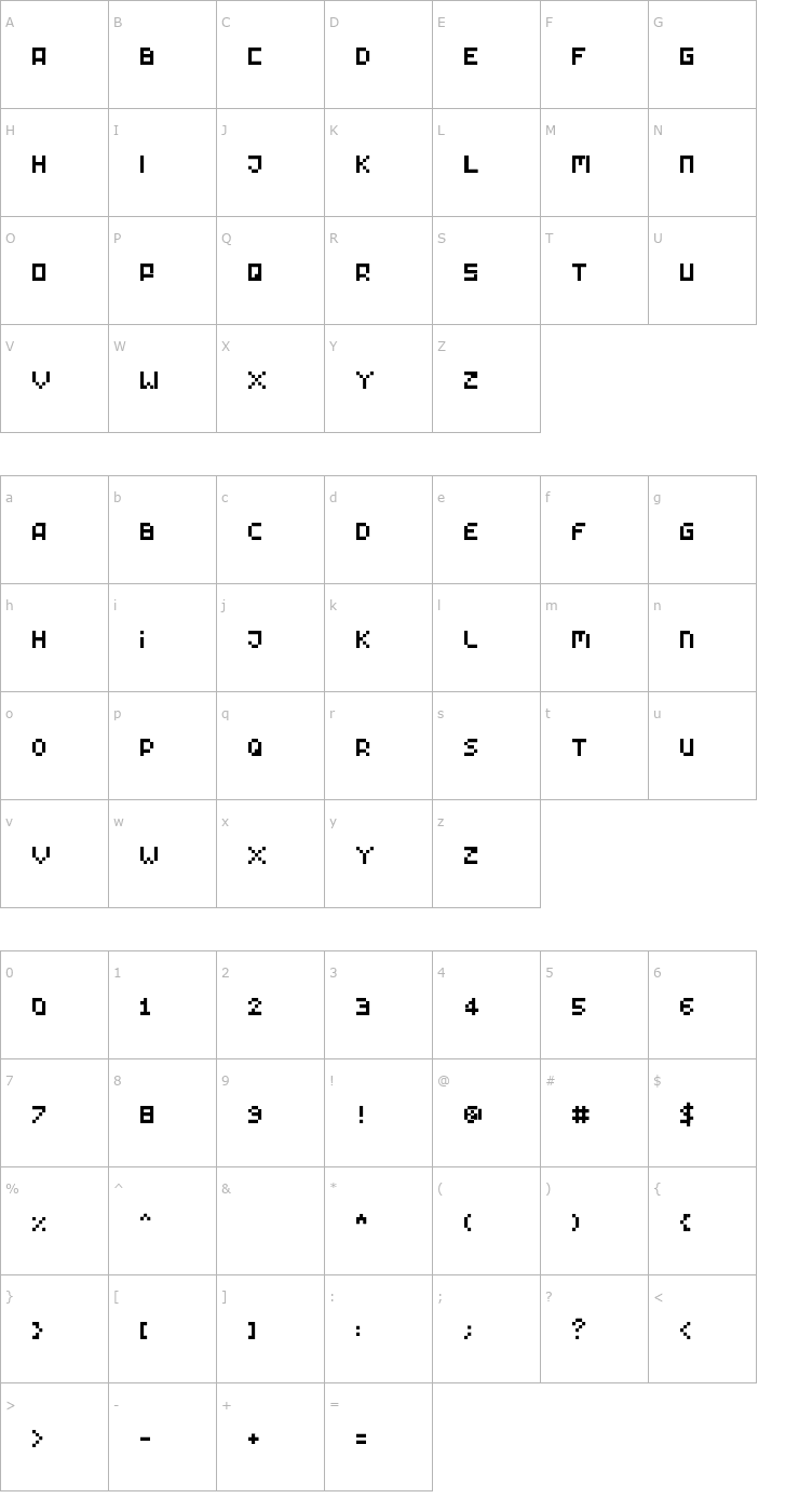 Character Map Tiny Pixy Font