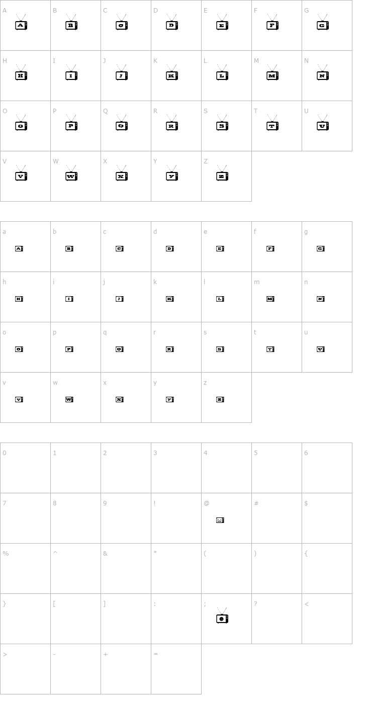 Character Map Tiny Tube Font