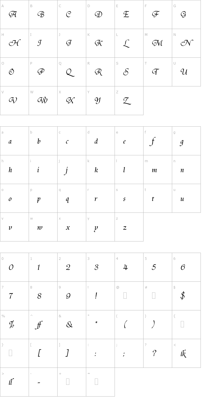 Character Map TirantiSolidPlain Font