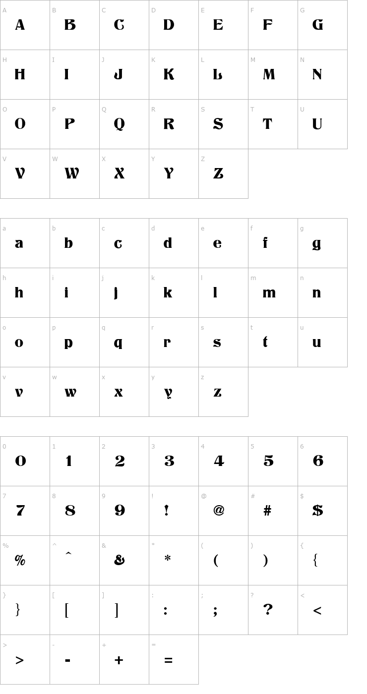 Character Map Titania Font