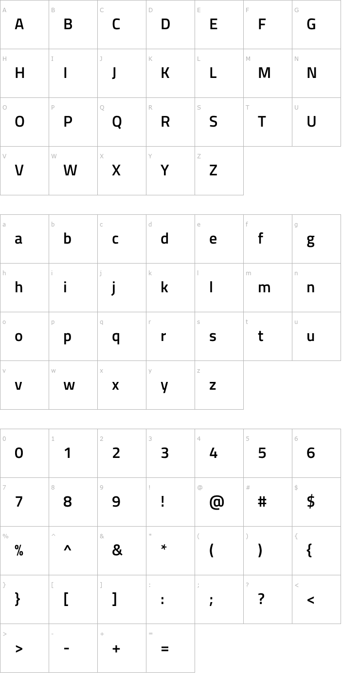 Character Map Titillium Web SemiBold Font