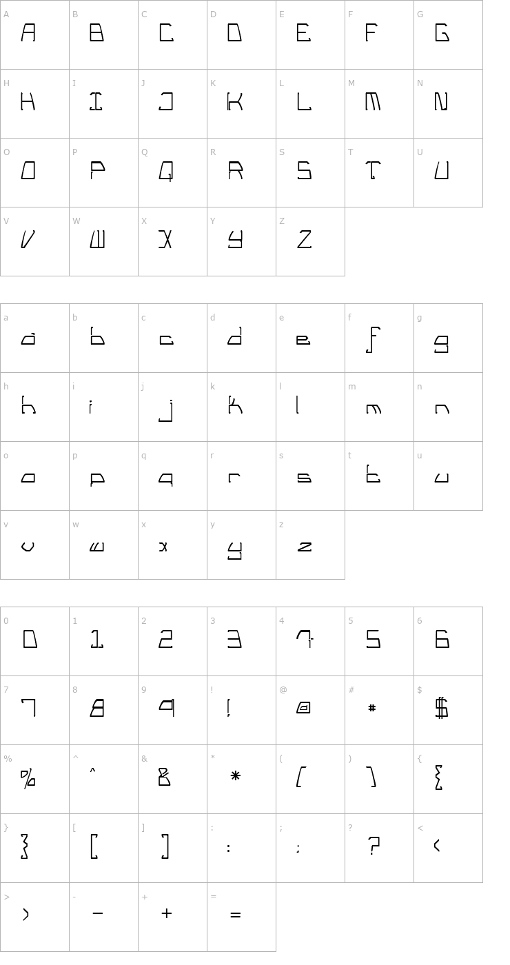Character Map TM Tail Lights Normal Font