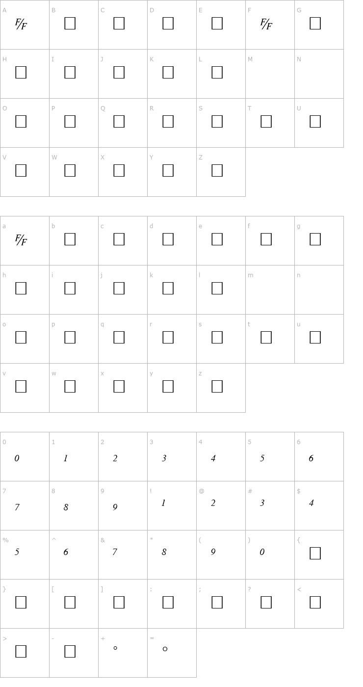 Character Map TmsFB-Italic Font