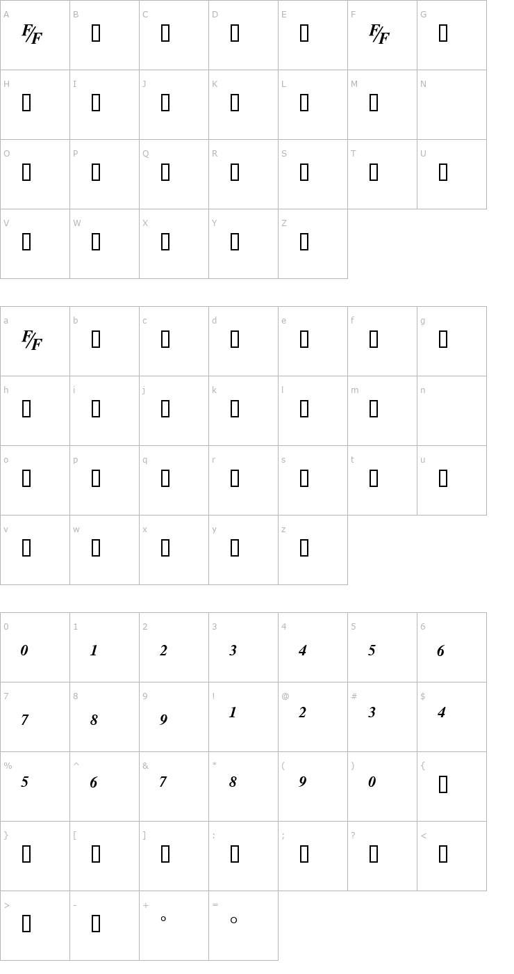 Character Map TmsFE BoldItalic Font