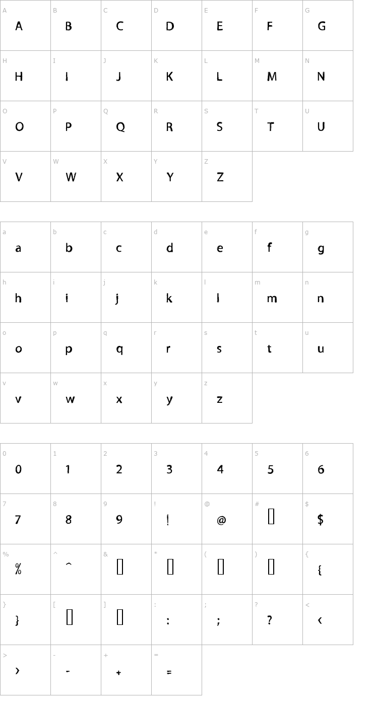 Character Map TNEWPRO Normal Font