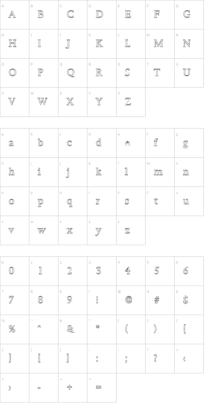 Character Map TobyBeckerOutline-Light-Regular Font