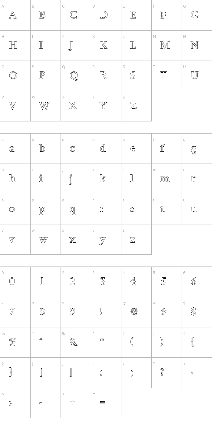 Character Map TobyBeckerOutline-Regular Font