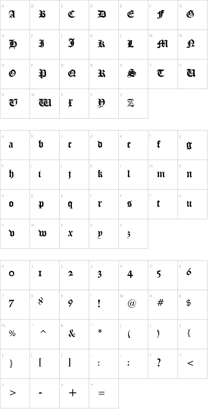 Character Map Todds Manuscript Font
