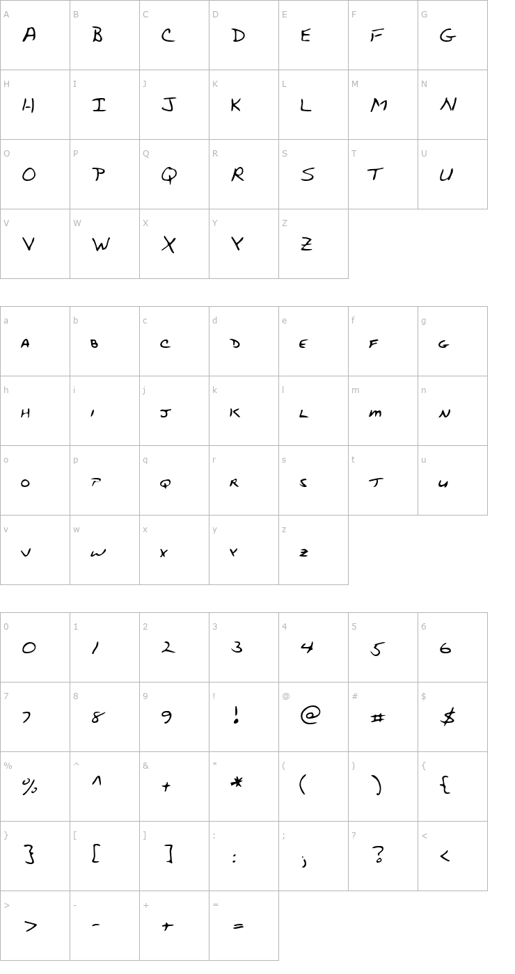 Character Map ToddsHand Regular Font