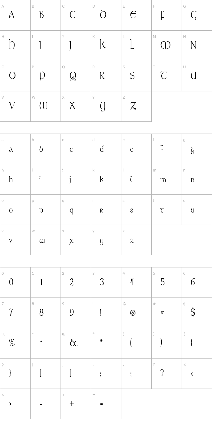 Character Map TolkienNarrow Regular Font
