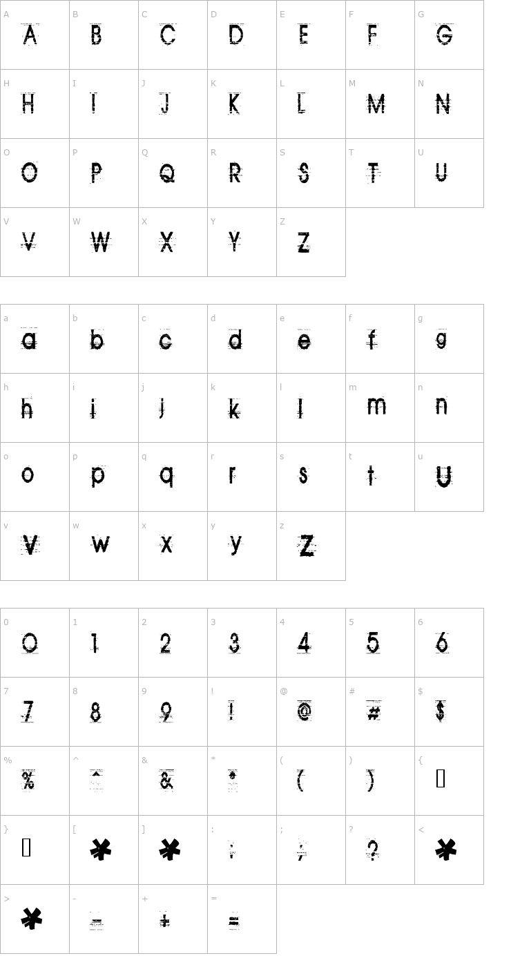 Character Map Tom Violence Font