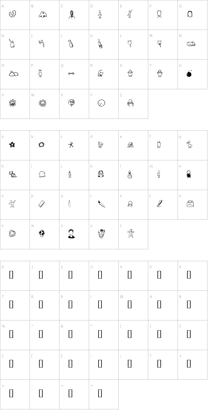 Character Map Tombats 4 Font