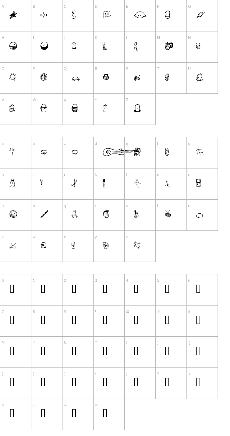 Character Map Tombats 6 Font