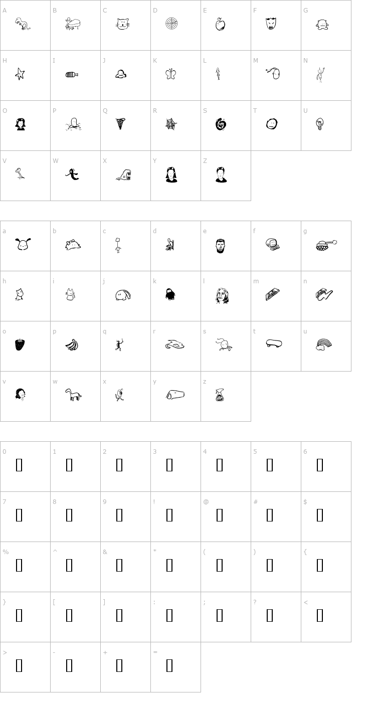 Character Map Tombats 7 Font