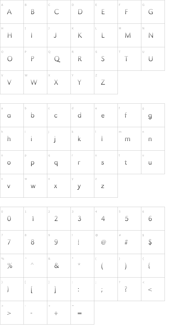 Character Map TomBeckerGradient-Light Font