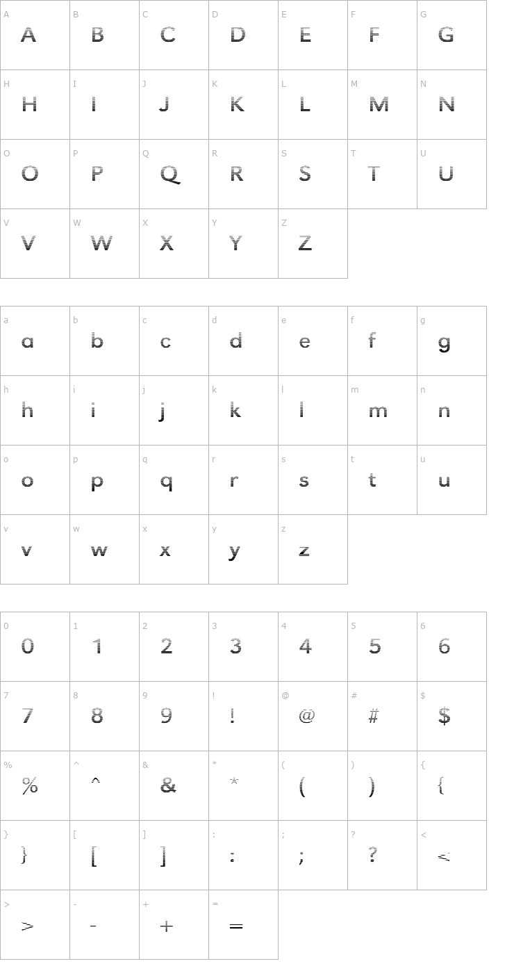 Character Map TomBeckerGradientE-Regular Font