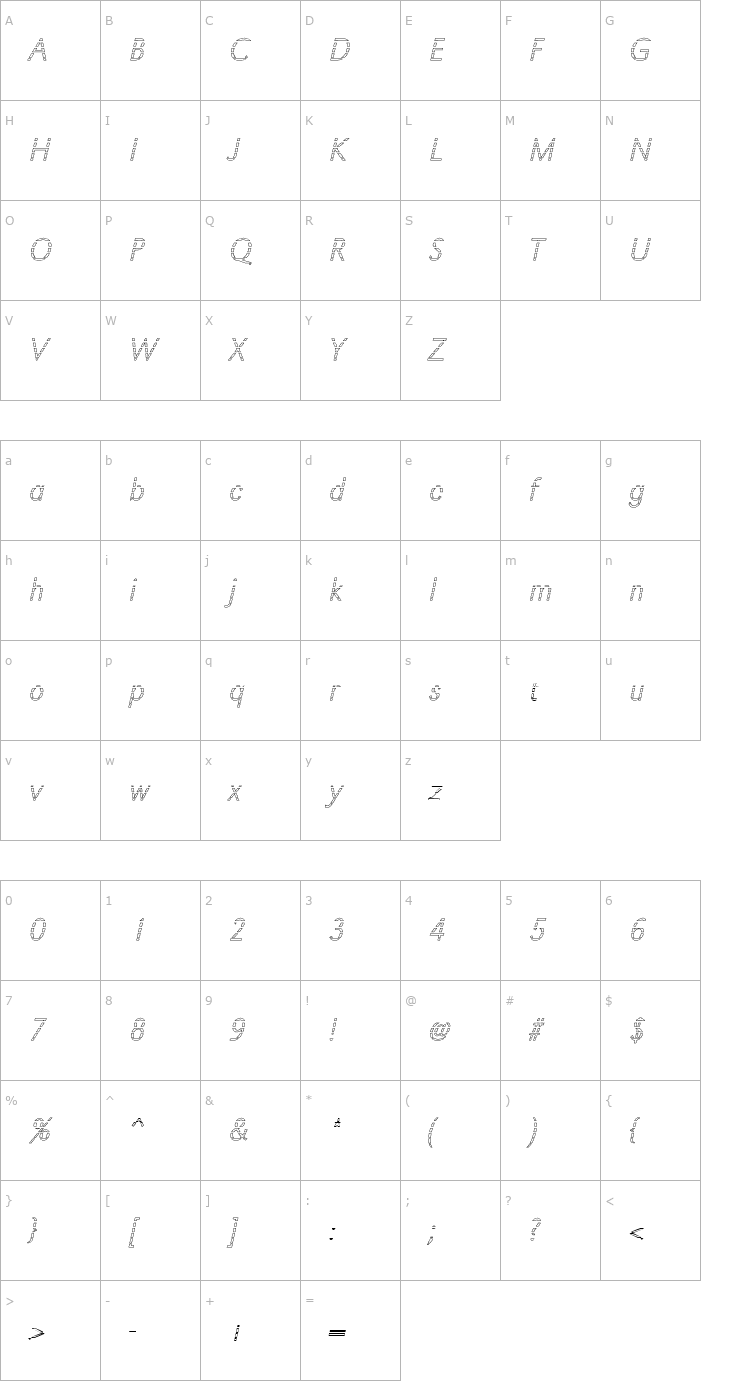 Character Map TomBeckerGradoC-Xlight-Italic Font