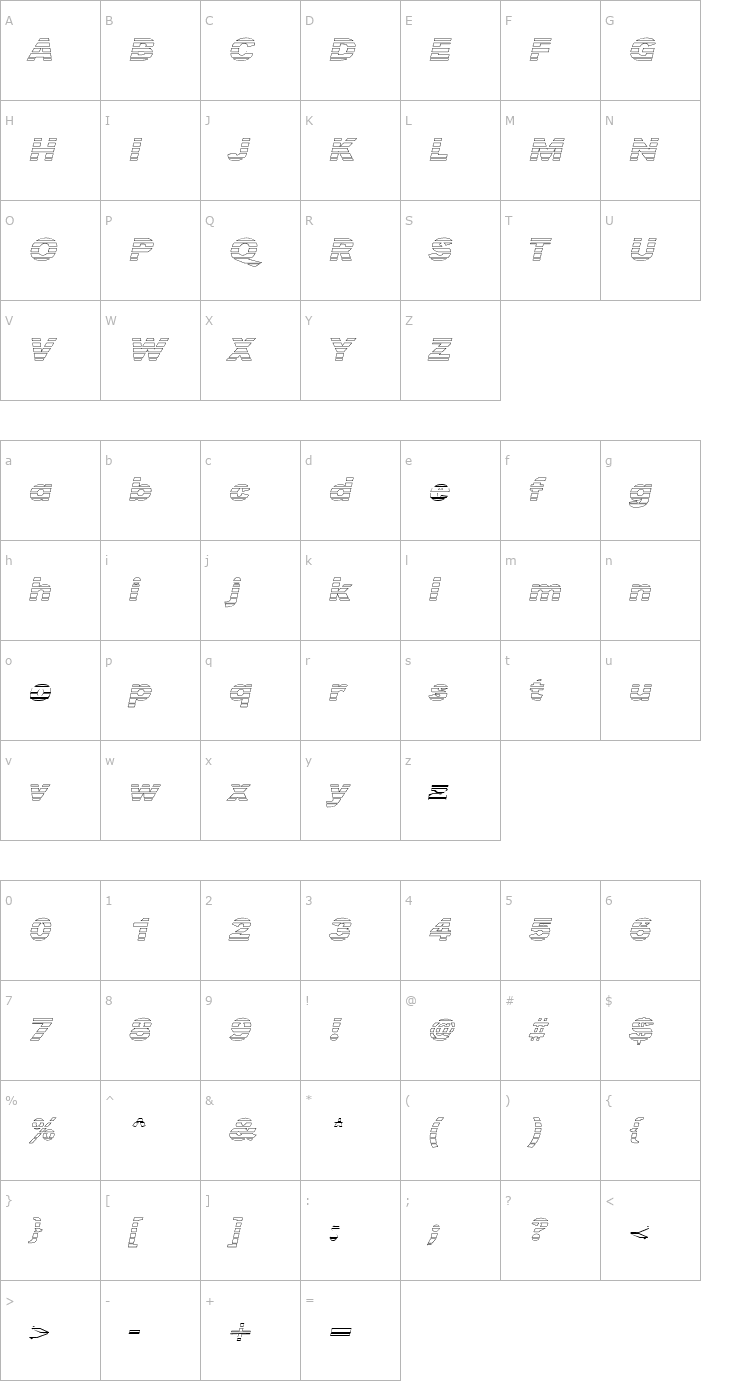 Character Map TomBeckerGradoE-BoldItalic Font