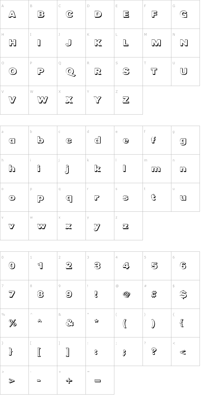 Character Map TomBeckerShadowE-Bold Font