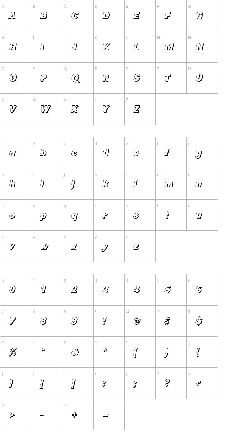 Character Map TomBeckerShadowN-BoldItalic Font