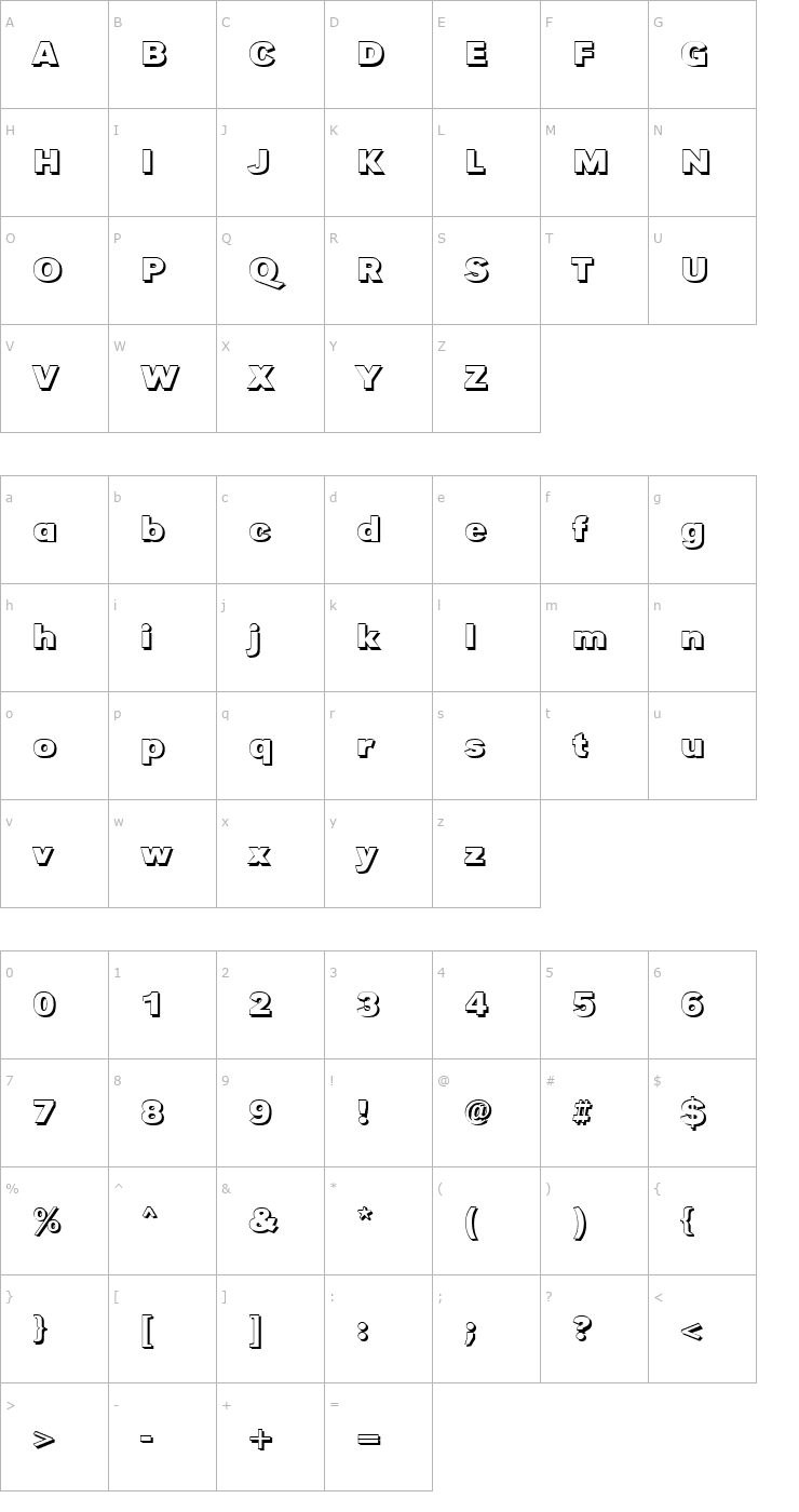 Character Map TomBeckerShadowW-Bold Font