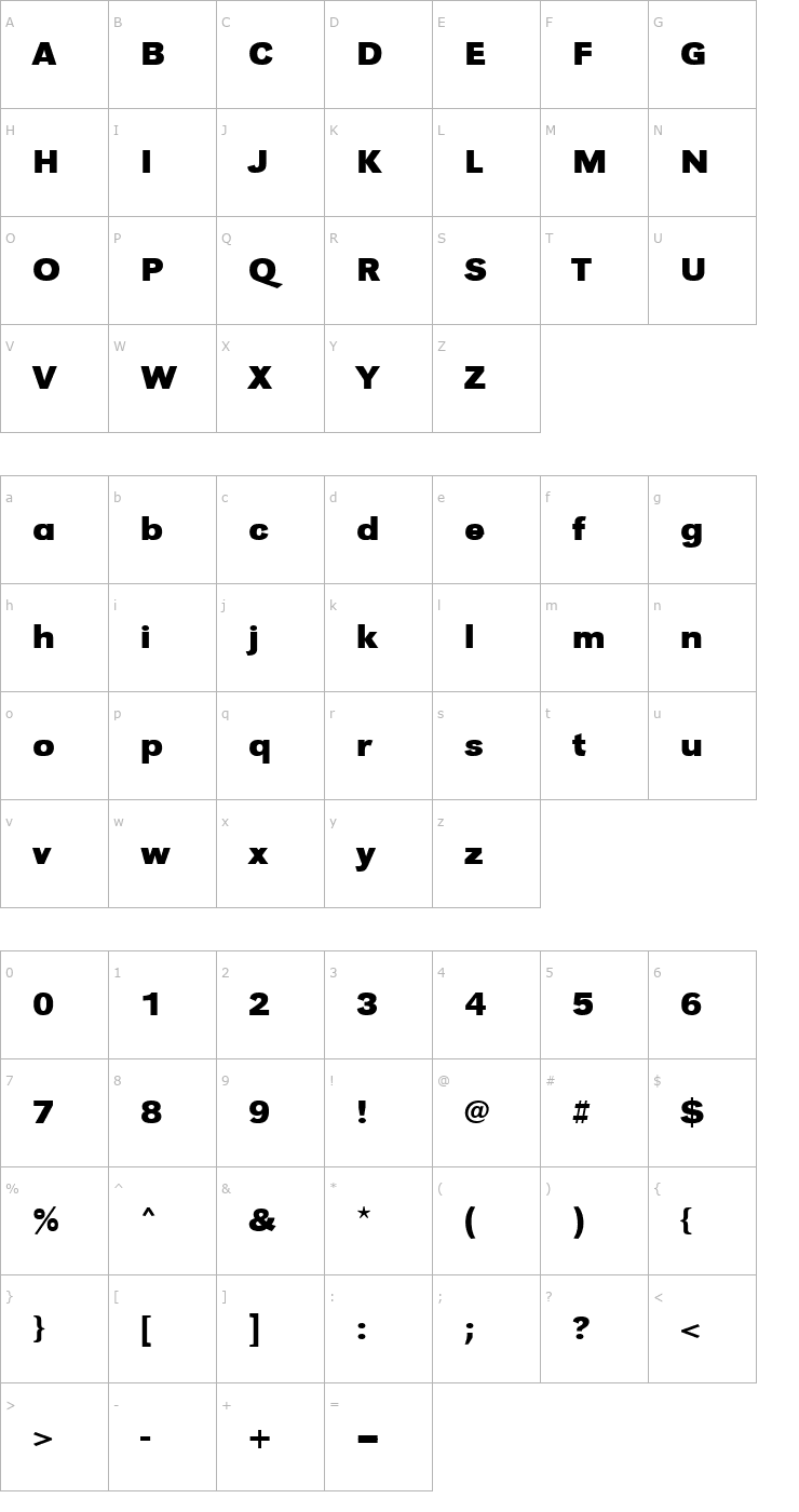 Character Map TomBeckerWide Bold Font